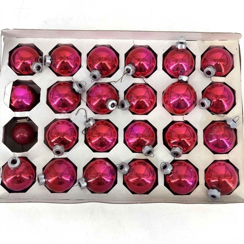 23 Vintage Shiny Brite Hot Pink Mercury Glass Christmas Ornaments Lot USA